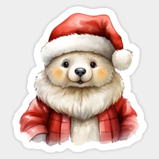 Polar Bear Santa Xmas, Watercolor, Teddy Christmas - 02 Sticker